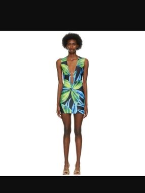 Louisa Ballou Blue and Yellow Sleeveless Ring Dress